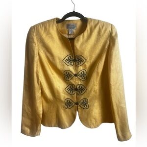 Vintage Adrianna Papell 💯 percent silk bright yellow with blue accent jacket!